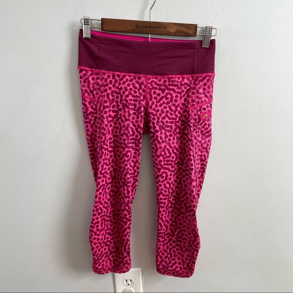 Lululemon | Run Top Speed Crop Legging Capri Athletic Running Pant Polkadot Pink - Picture 1 of 10